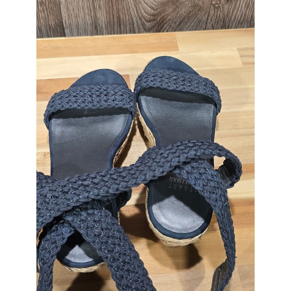 Stuart Weitzman Navy Blue Braided Espadrille Wedge Sandals Size 5M Boho - Picture 6 of 16